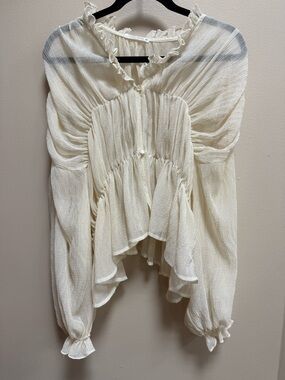 12th Tribe Ivory Gauze Peplum Blouse Boho Romantic Ruffle Top M/L